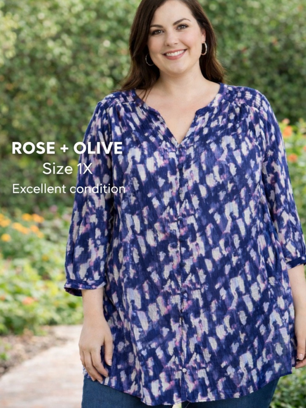 Rose & Olive Blue and Light Pink Abstract Button-Front Tunic